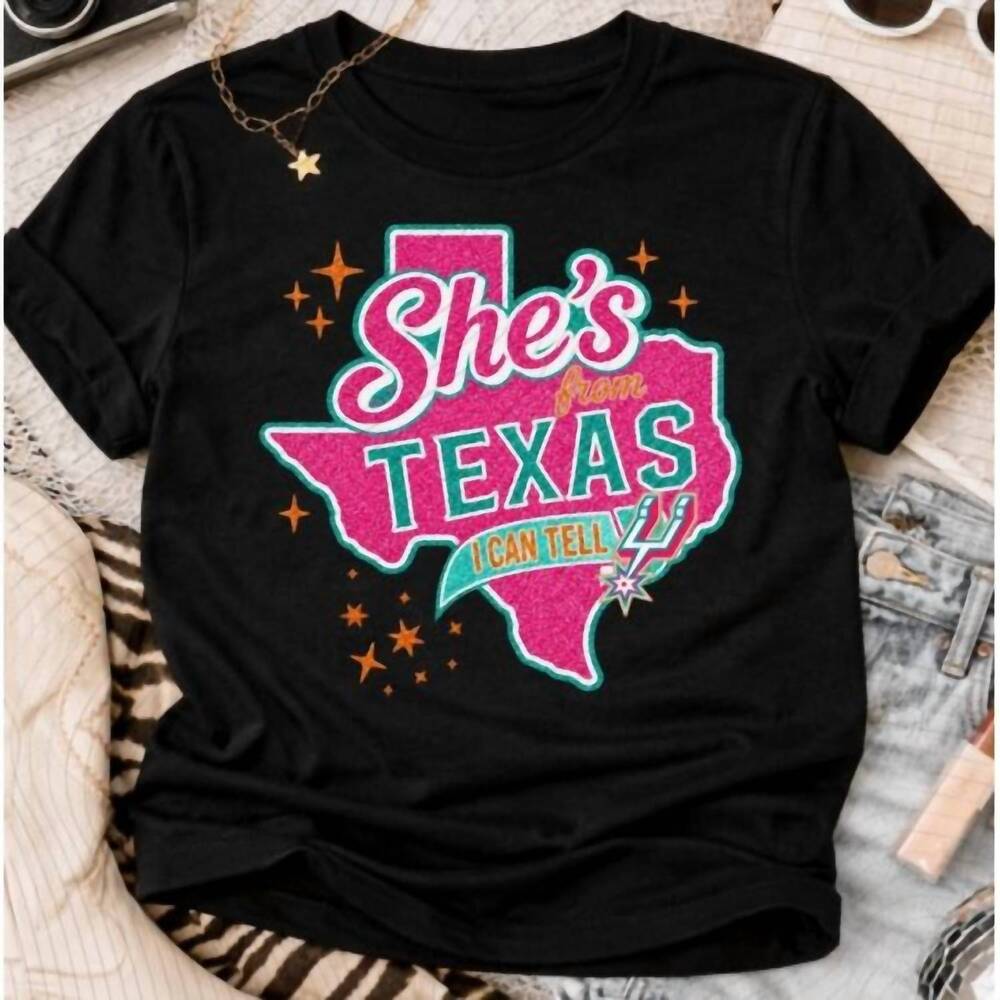 NEW VERY CHERRY women's she’s from texas spurs graphic tee in black
